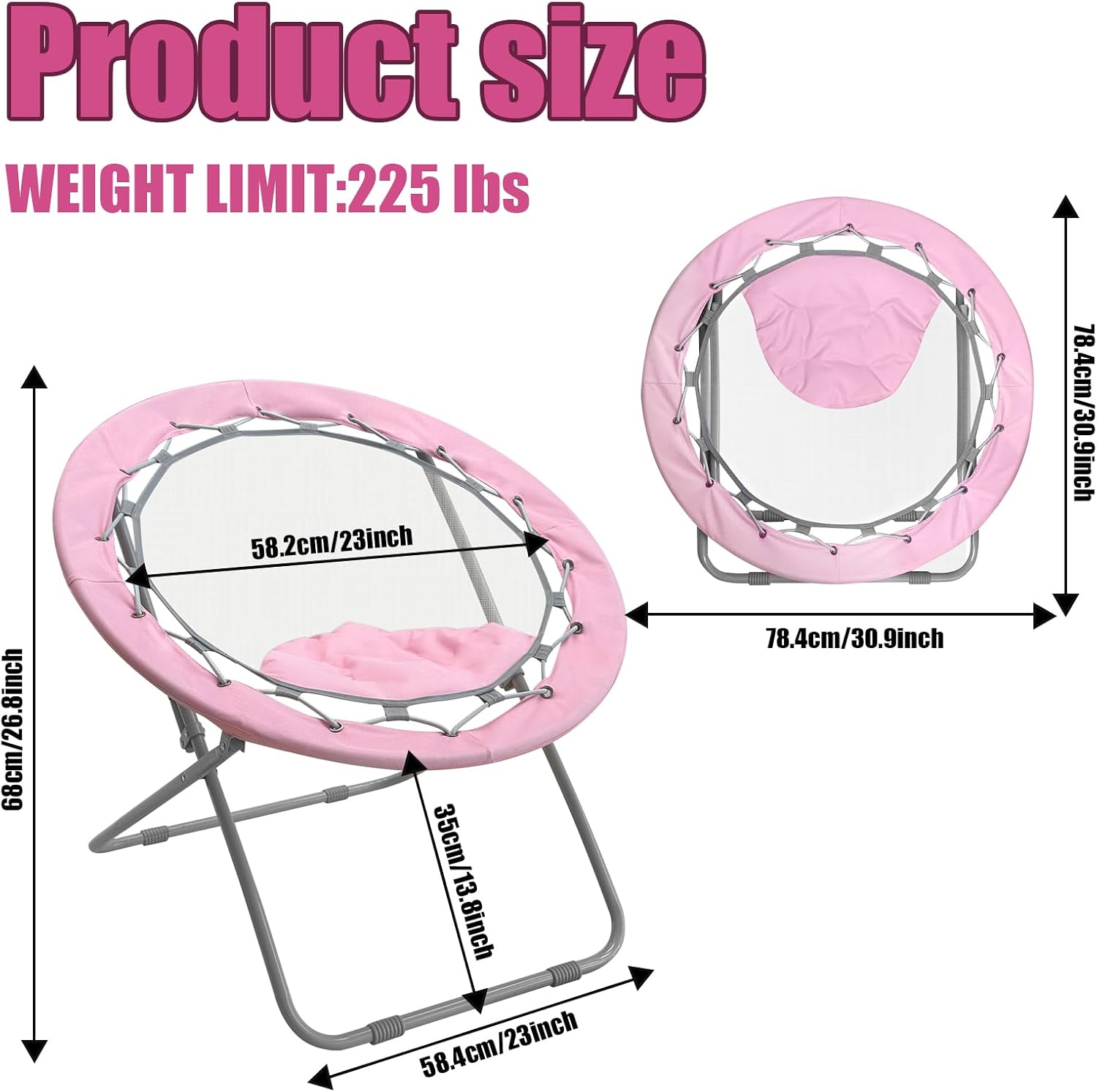 Folding Bungee Dish Chair, Portable Round Chair for Adults