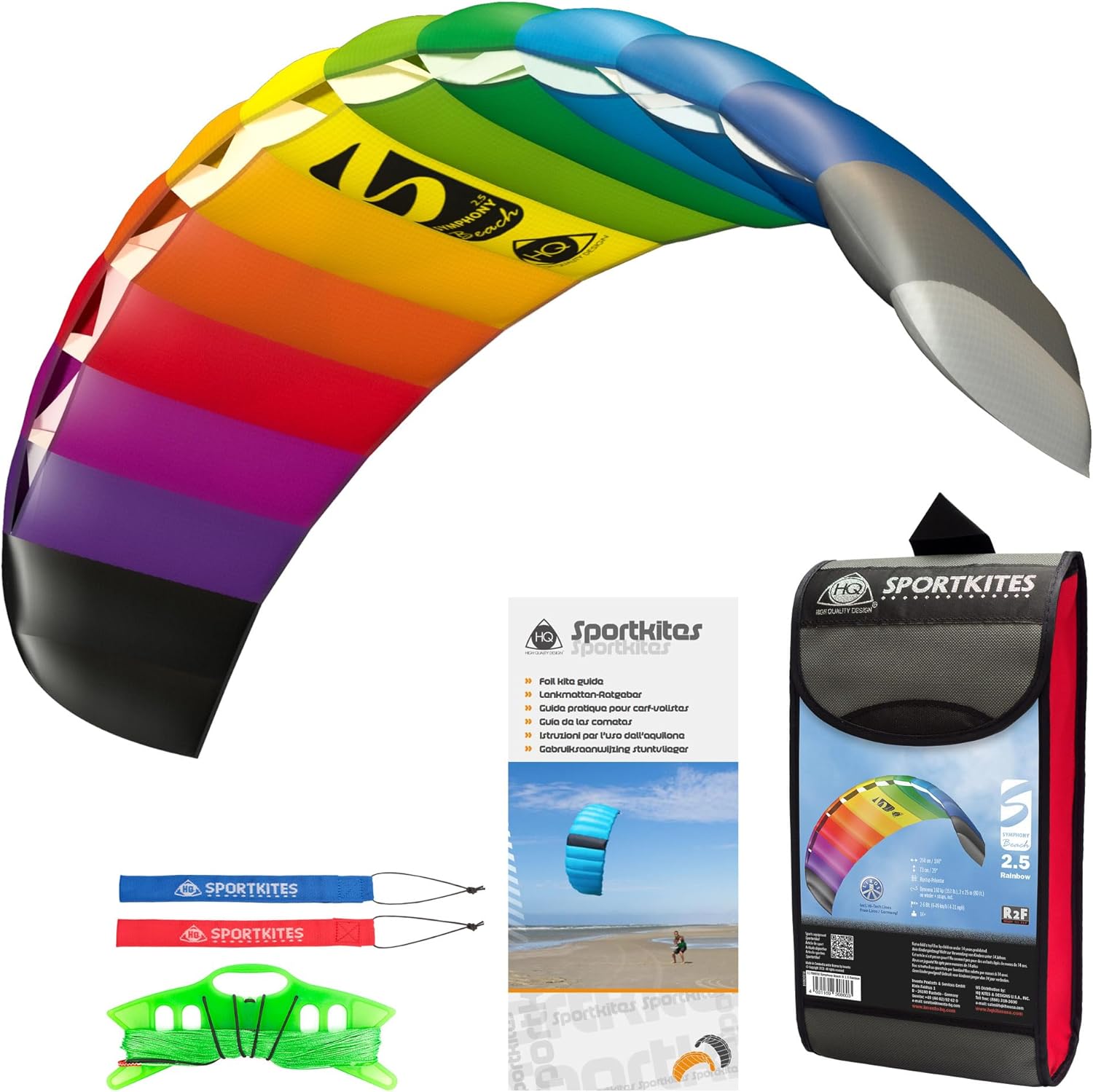 HQ Symphony Beach III 2.5 Stunt Kite, Rainbow, Dual Line Foil Sport Kite