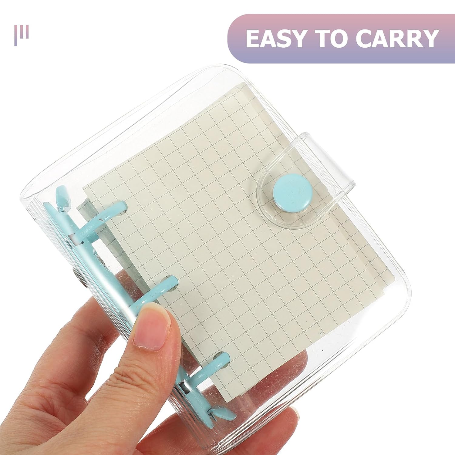 OUNONA Mini 3-ring Cover Loose-leaf Notebook, Portable Small Notepad for Scrapbooking and Memo Taking, Blue Binder Clip, Creative Multi-use Stationery for Students and Office
