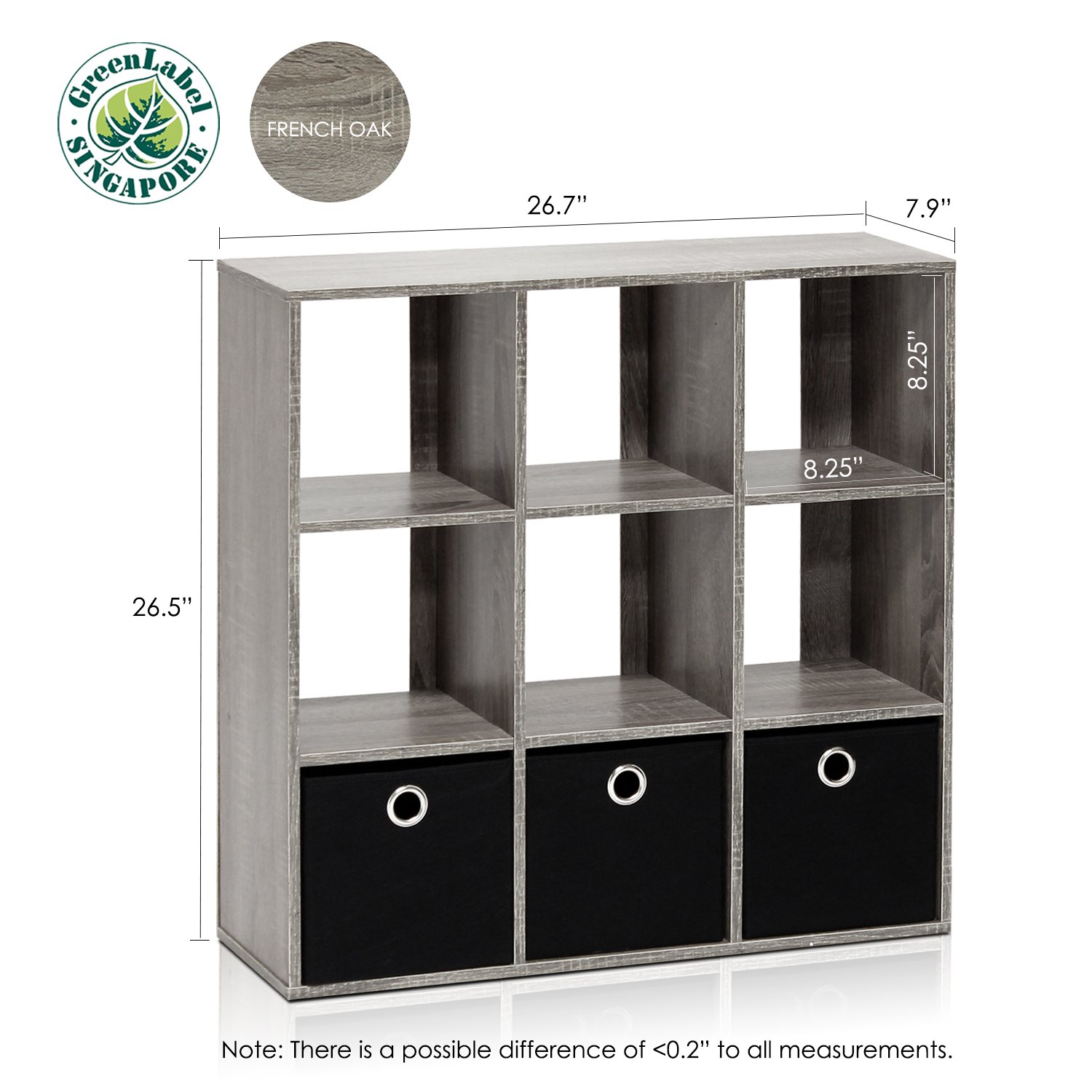 Furinno Simplistic Estantes de Almacenamiento, Madera, Gris/Negro, 9-Cube