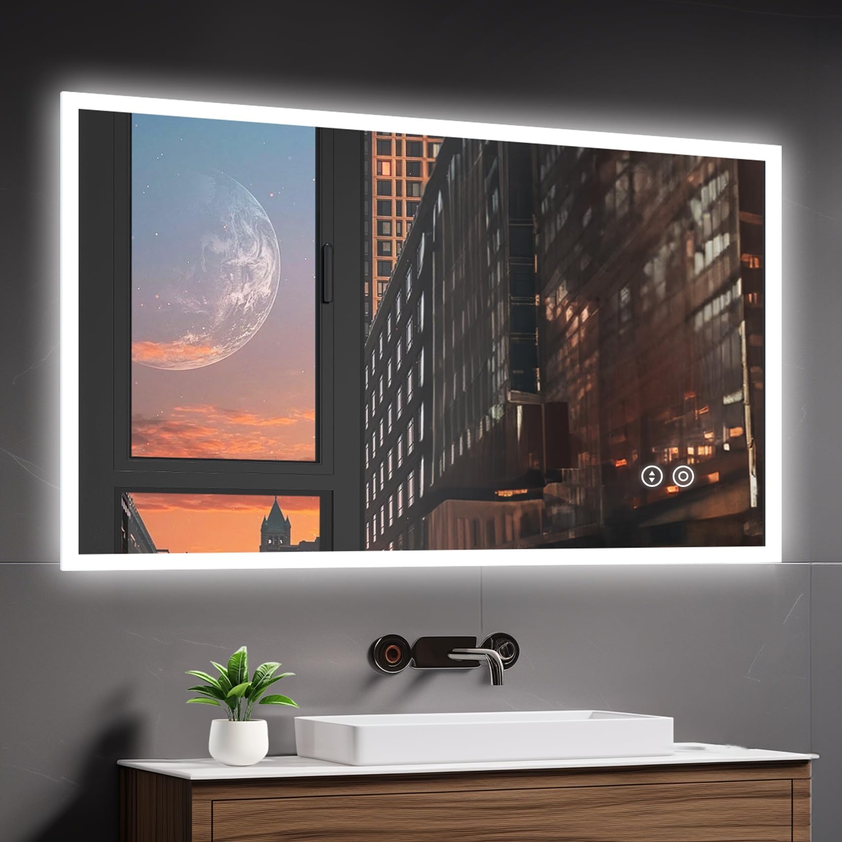 YOLEO Bathroom Mirror with LED Lights, 1200x800mm Illuminated Bathroom Mirror, Wall Mounted Vanity Mirror with 3 Colors Dimmable, Anti-Fog, Touch Switch, Waterproof IP44, Horizontal/Vertical