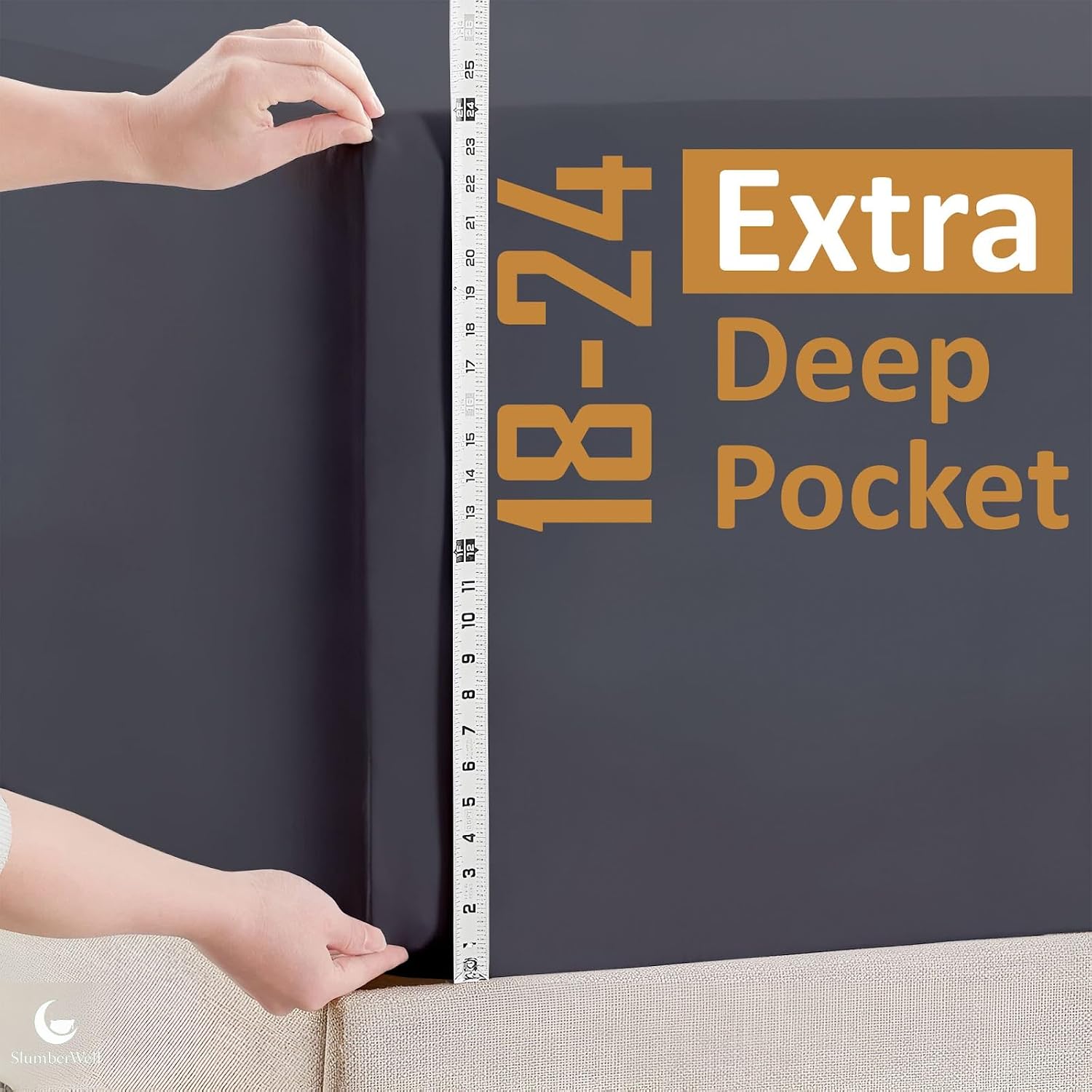 SlumberWell Extra Deep Pocket King Fitted Sheet, Fits 18 to 24 Inch Extra Deep Pocket Mattress, Ultra Soft Hotel Luxury Microfiber Bottom Sheet, Single Fitted Sheet Only, Dark Grey Solid