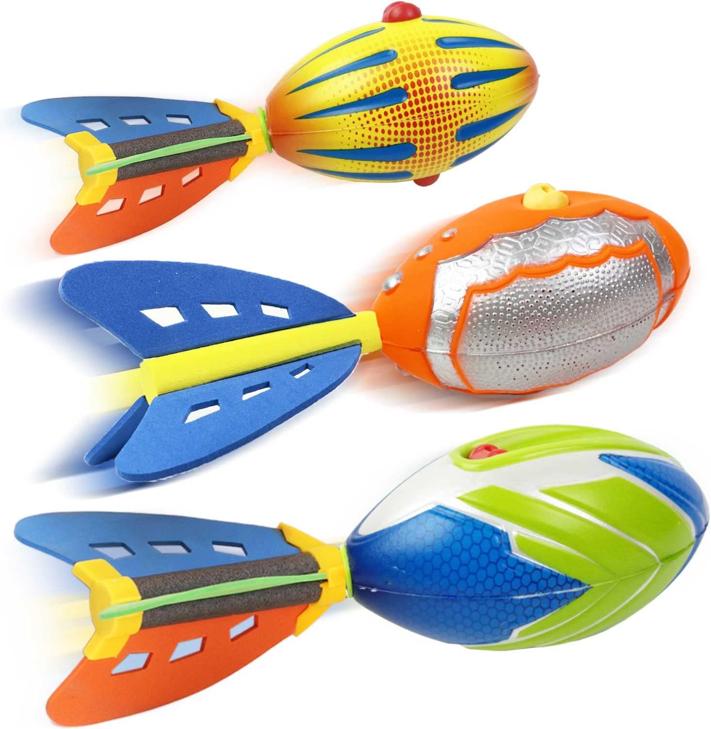 Liberty Imports 3 Pack: Whistling Pocket Foam Missile Footballs Variety Pack - Aero Howling Foam Sports Flyers Toys for Indoor Outdoor Activities