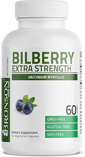 Miniatura 9 de Bronson Bilberry Extra Strength 3000 mg por porción Vaccinium Myrtillus, promueve la salud ocular y apoya la visión saludable, sin OMG, 200 cápsulas