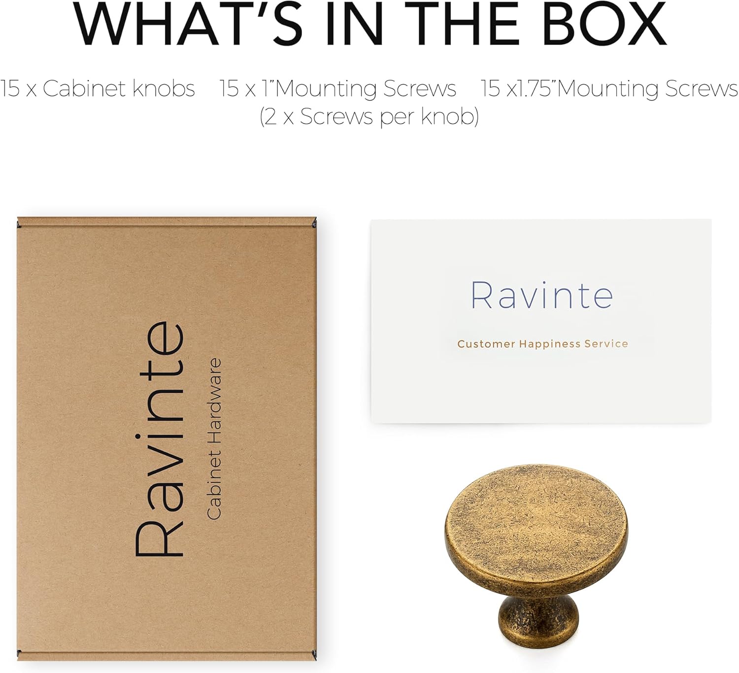 Ravinte 15 Pack 1-1/4 Inch Antique Brass Round Kitchen Cabinet Knobs,Zinc Solid Drawer Pulls,Cabinet Handles for Cupboard, Dresser, Closet and Bathroom, Modern Cabinet Hardware for Cabinets