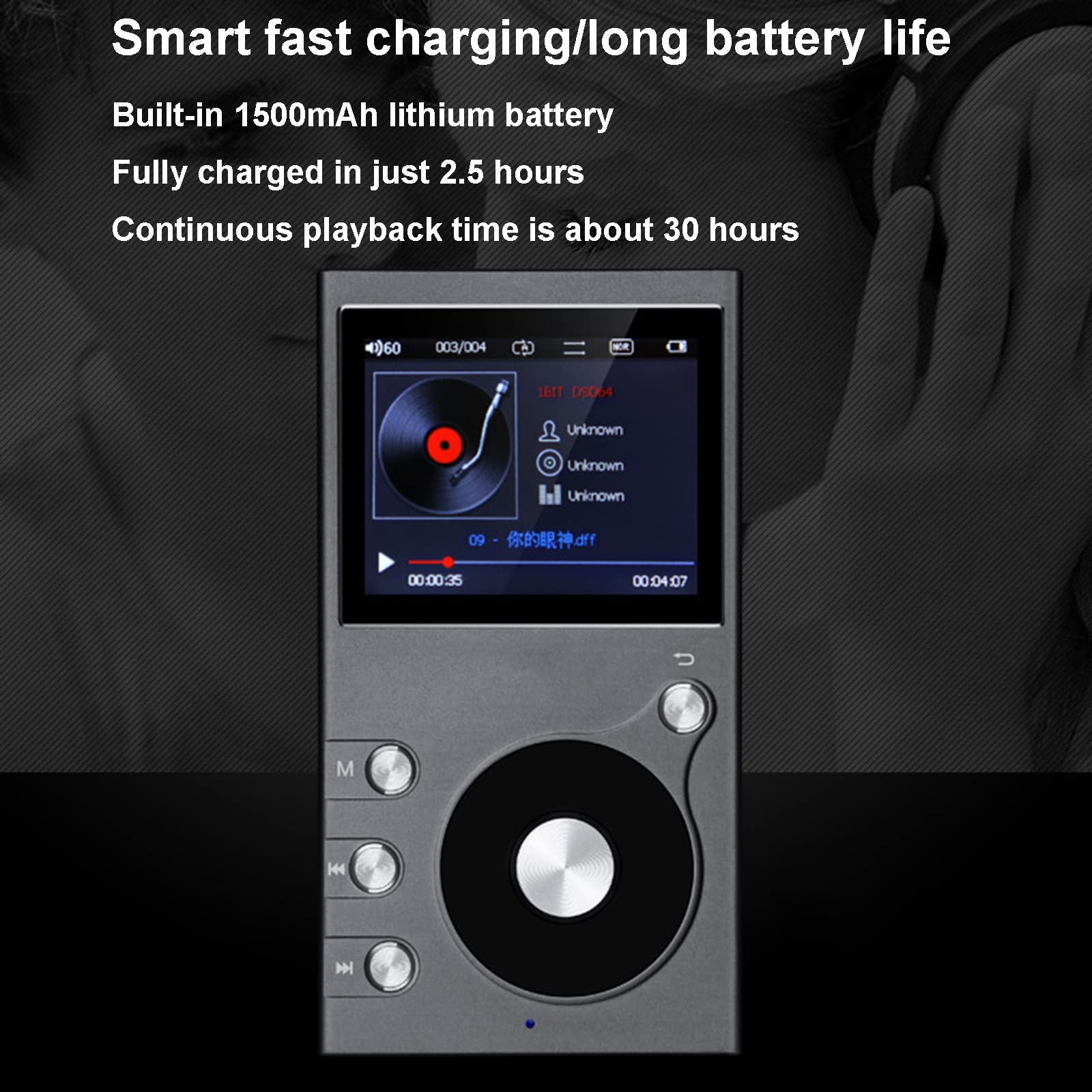Odtwarzacz MP3, bezstratna muzyka DSD AUX samochodowy odtwarzacz HIFI, przenośny odtwarzacz audio o wysokiej rozdzielczości z kartą pamięci 8 GB, obsługa do 256 GB