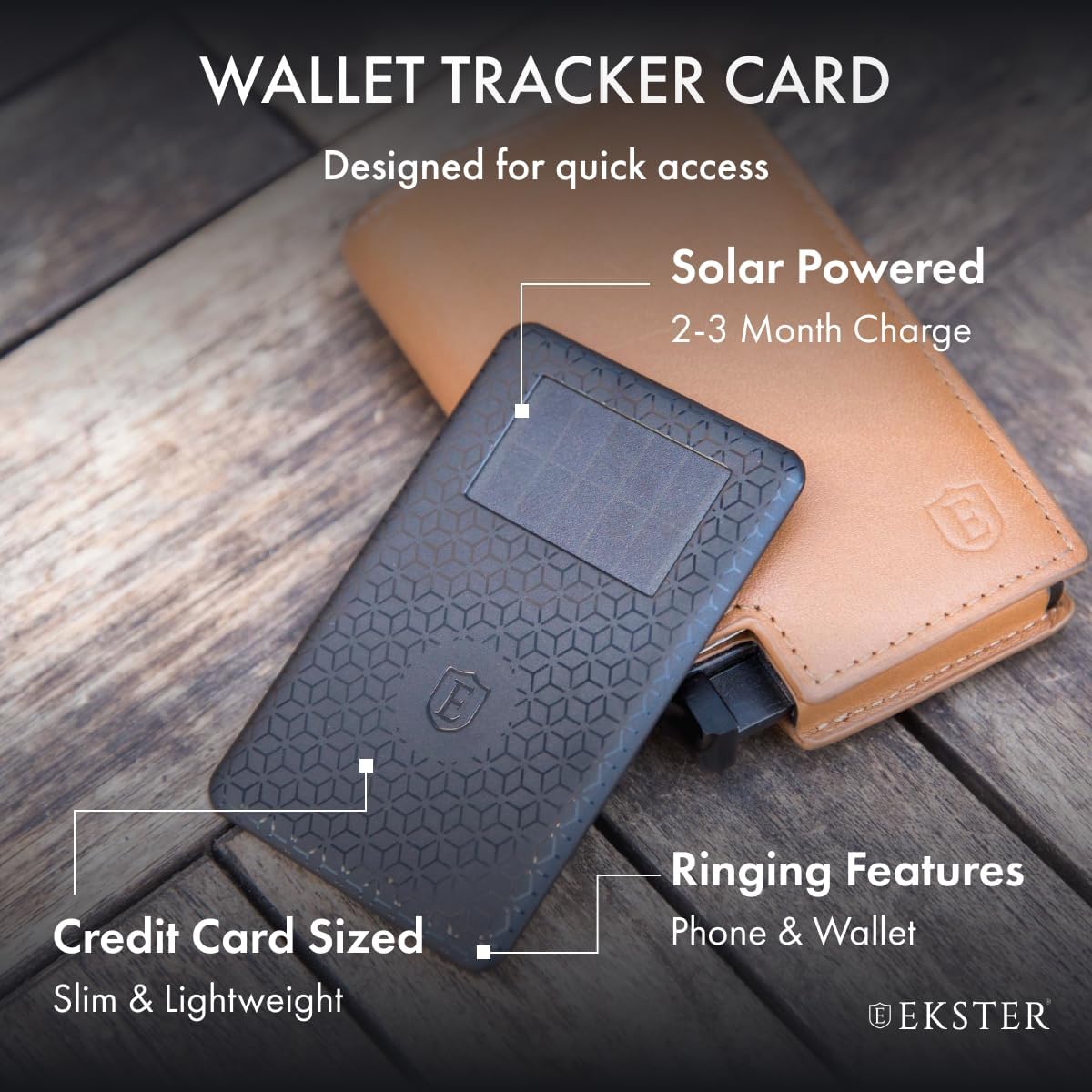 Ekster Wallet Tracker Card | Small Wallet Trackers Device with Bluetooth Technology | Solar-Powered Wallet Finder Tracker | Voice-Control & Selfie Mode Wallet Tracker for Men | GPS Wallet Tracker