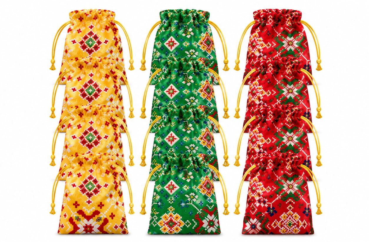 Rajasthan Kraft Potli Bags for Return Gifts Pack of 12 (5x4 Inch)|Ethnic Drawstring Gift Pouches for Wedding Return Gifts, Jewelry, Coins, Dry Fruits, Shagun, Puja & Festive Gift Packaging|Multicolor-image-23