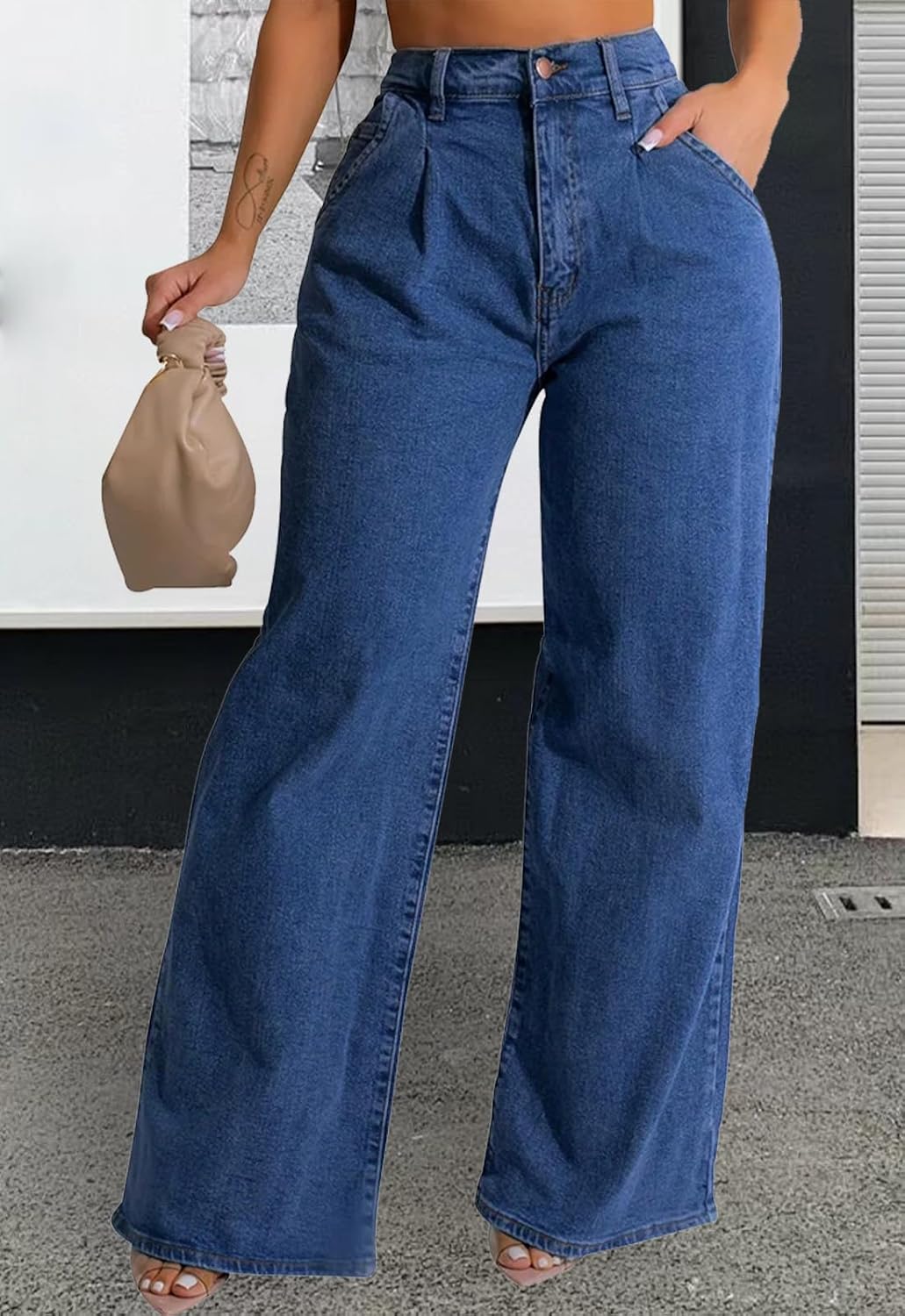 ZERMOM Women's Wide Leg Jeans Casual Stretch High Rise Baggy Loose Denim Pants - Image 3