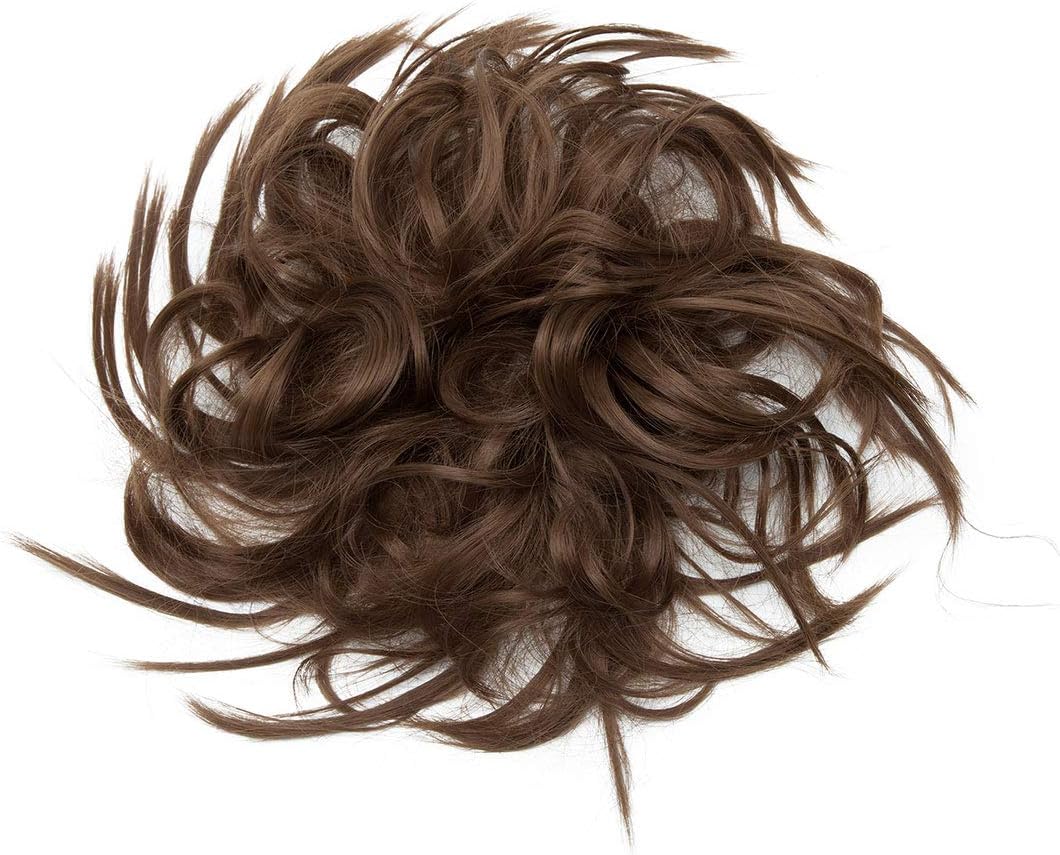 Messy Hair Bun Chignons Synthetic Hair Extensions Wavy Donut Updo Scrunchy Curly Hairpieces Ash Brown - Image 4