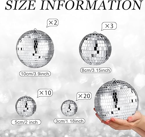 Miniatura 3 de Sumind 35 piezas de adornos de bolas de discoteca con espejo colgante, decoración de mini bola de discoteca plateada, bola de espejo reflectante,