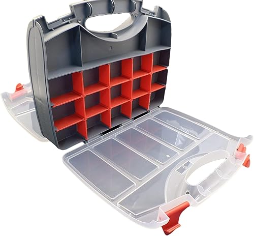 Miniatura 6 de Caja de almacenamiento de costura para manualidades, 2 caras, 12 pulgadas, separadores personalizables, con 30 compartimentos ajustables para