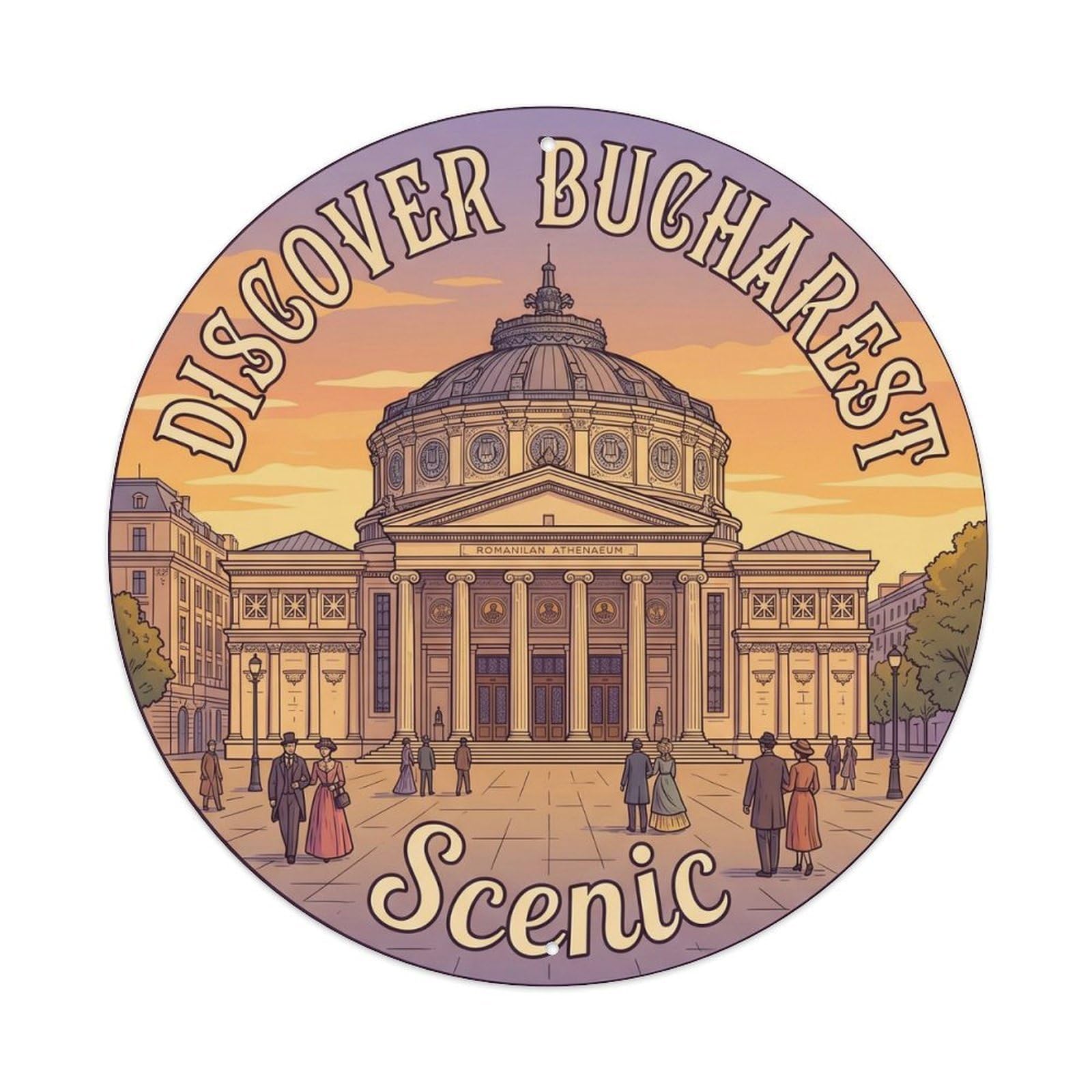 Okahys 8X8inch(20X20cm) Vintage Travel Bucharest Athenaeum Scenic Metal Tin Sign