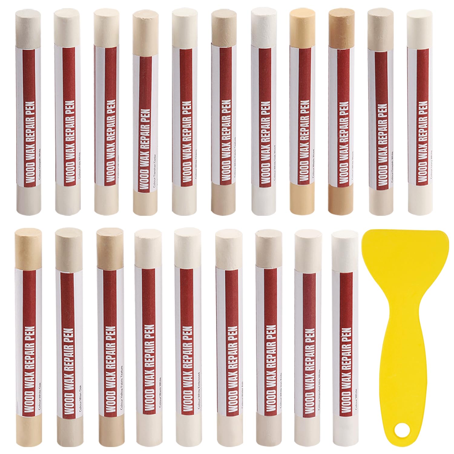 20pcs Wood Filler Sticks with Scraper, Furniture Repair Wax Crayons for Scratch Repair, Laminate Floor, Kitchen Cabinet, Table, Door, Holes & Cracks, [Light Wood Series]