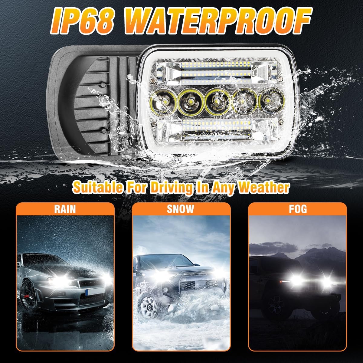 130W Rectangular 5x7/ 6x7 INCH Headlight High Low Beam Headlights Compatible with 2003-2009 GMC C4500 C5500 C6500 TopKick,withe White DRL Amber Turn Signal DOT H6054 Headlights,2PCS