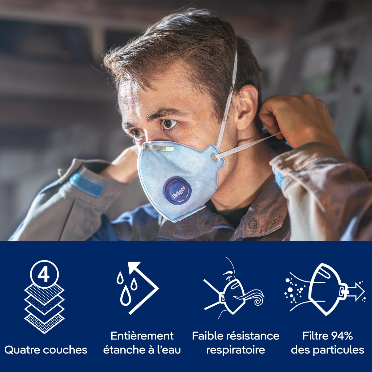 Dräger X-plore 1720 C V Masque FFP2 à valve - Lot de 10 | Masque jetable fabriqué en France pour bricolage, ponçage, chantier