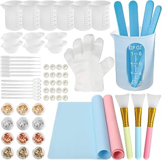 Complete Silicone Resin Measuring Cups Tool Kit- Reusable Nicpro 250 & 100 ml Measure Cups, Resin Mat, Silicone Popsicle Sticks, Brushes, Pipettes, Gloves for Epoxy Resin Mixing, Molds, Jewelry Making