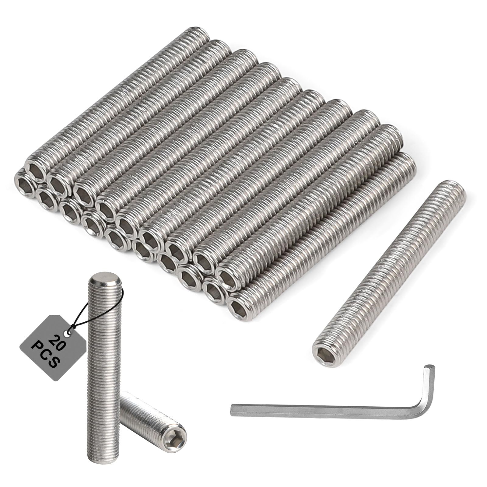 Perni Filettati in Acciaio Inox M8 x 60 mm con Chiave a Brugola, Barra Filettata DIN 975