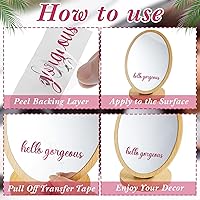 Vista 4 de 4 calcomanías de espejo retrovisor con texto en inglés Hello Gorgeous Mirror para espejo retrovisor, calcomanía de pared en miniatura, regalo