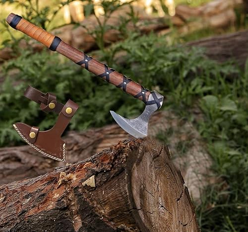 Miniatura 4 de Hacha vikinga de Ragnar Lothbrok Hacha de caza de acero de alto carbono forjado a mano hoja afilada eje de hacha vikingo barbudo mango de palisandro