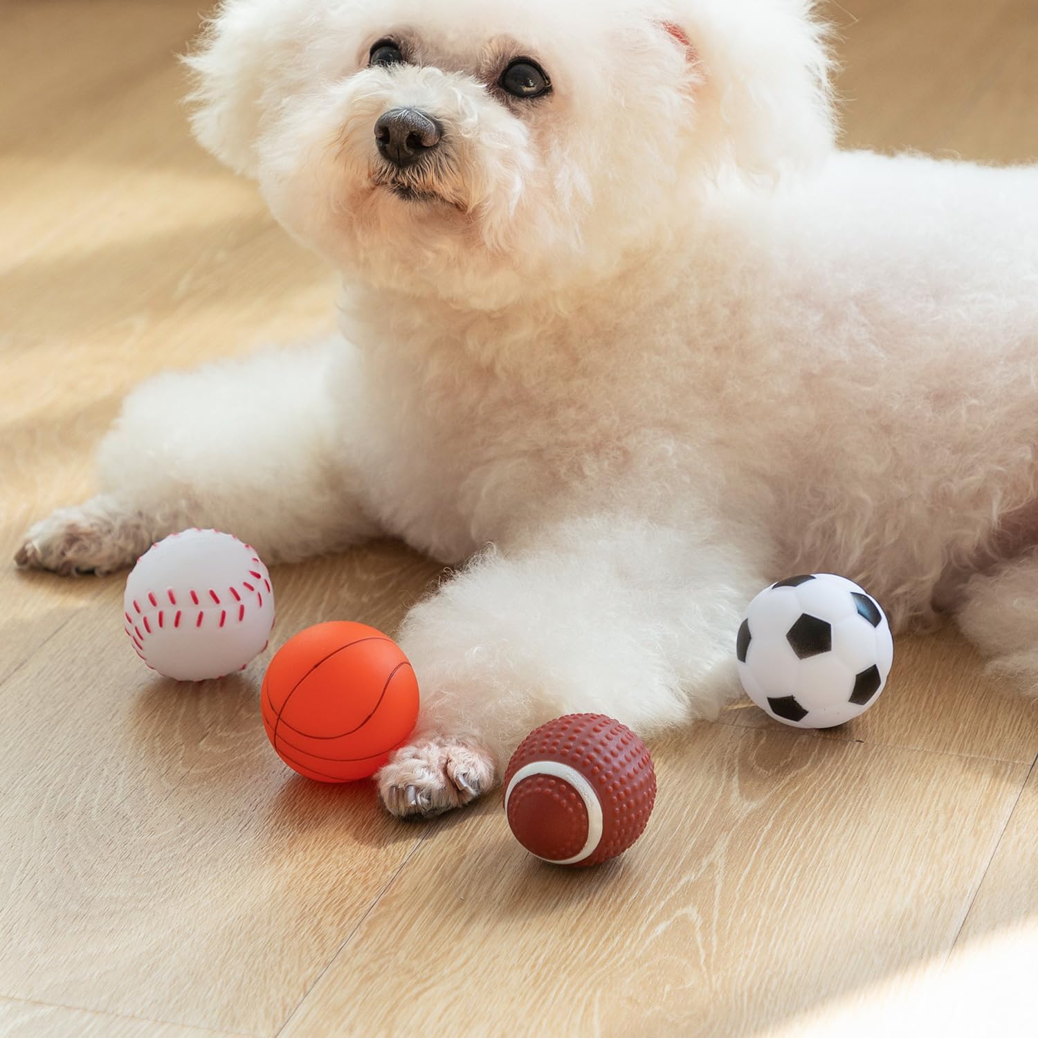 4 PCS Squeaky Dog Toy Ball Latex Rubber Dog Squeak Toy Sports Balls Sets Fetch Interactive Toy for Puppy Small Medium Dogs (5cm)