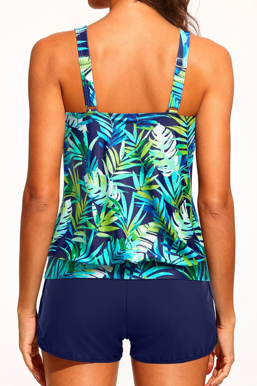 aqua eve two piece women's tankini swimsuits blouson swim tank top with shorts modest bathing suits x-large blue green leaves