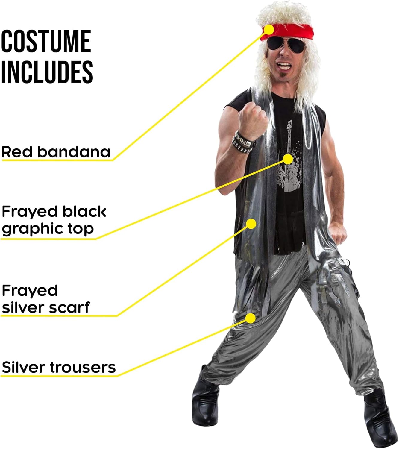 Morph 80s Rocker Costume Men, Rockstar Outfit, Rock and Roll Attire, Rock Star Costumes for Men