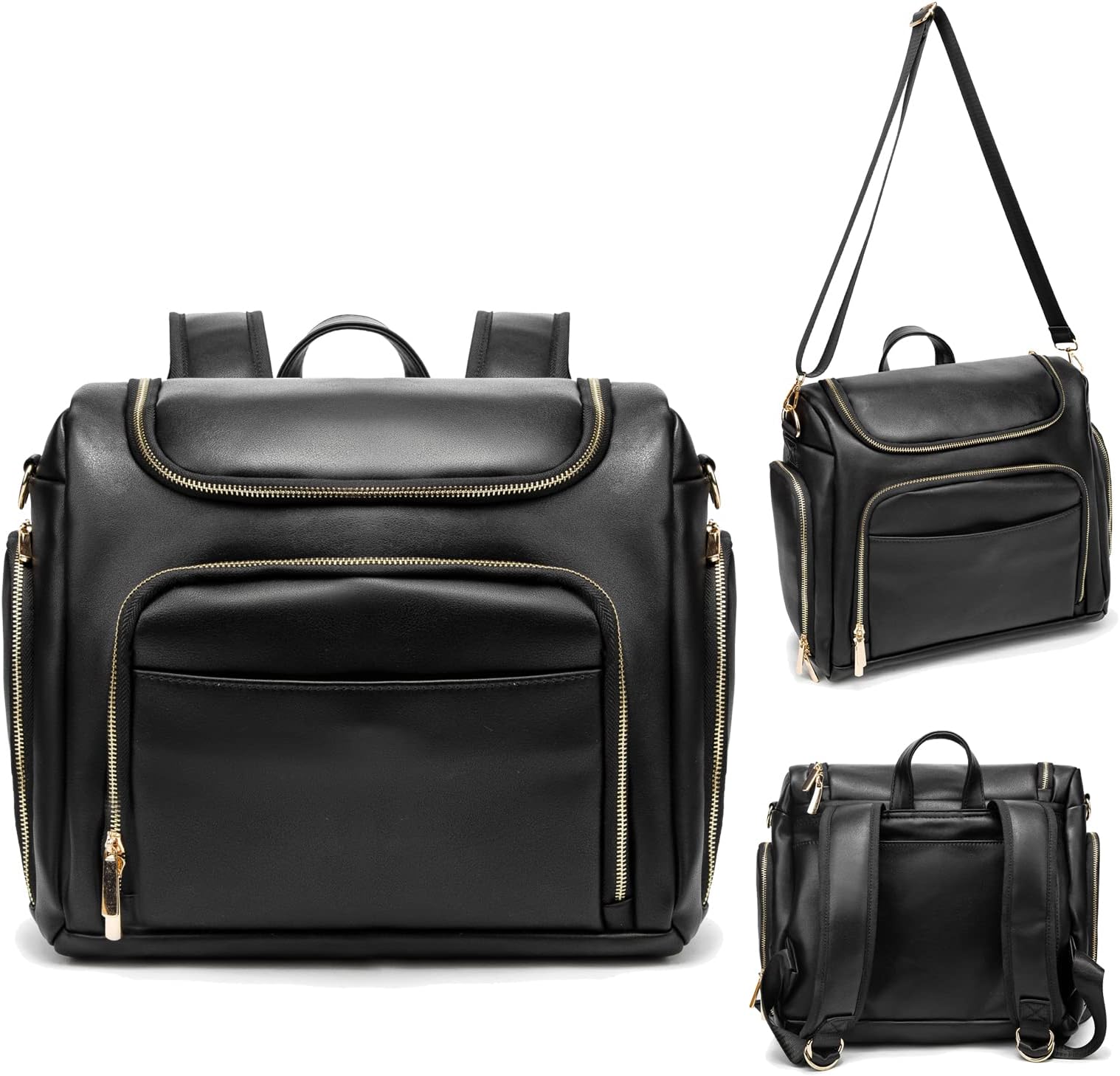 Leather Diaper Bag Backpack with Changing Pad - Multi-Function Large Capacity Baby Bag with Adjustable Shoulder Strap & Stroller Straps