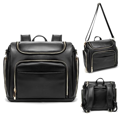 Beaulyn Mochila de cuero para pañales, bolsa de viaje 5 en 1 con cambiador de gran capacidad