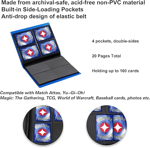 Miniatura 5 de GEAoffice Carpeta de 4 bolsillos para tarjetas, carpeta pequeña de álbum de colección de tarjetas, carpeta de bolsillo de carga lateral 160 para