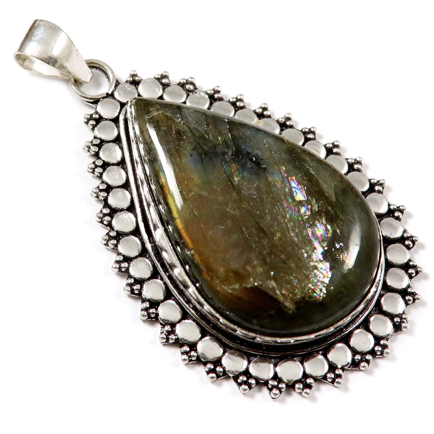 Goyal Craft Labradorite Natural Gemstone Silver Plated Pendant Jewelry GPCX19