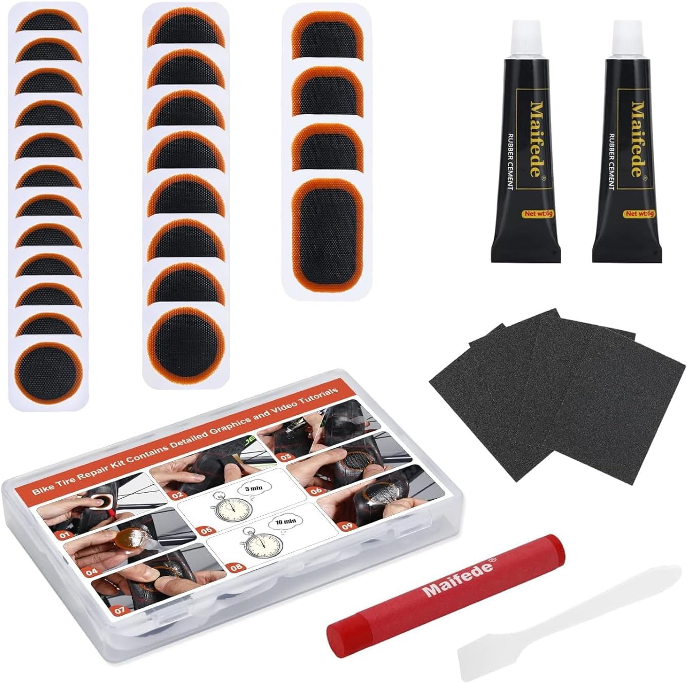 Bike Inner Tube Patch Kits, Bicycle Tire Repair Kit, with Portable Storage Box, for Cycling, Motorcycle, BMX, ATVs and More Inflatable Rubber.
