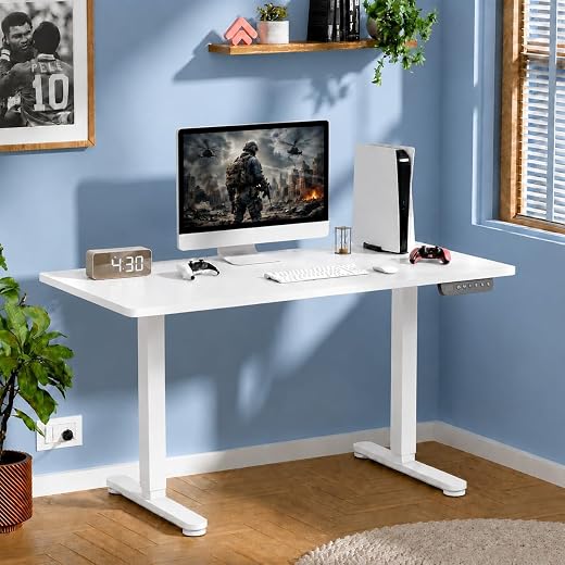 White Mulberry Height Adjustable Table For Office Work | Electric Standing Desk 120x60cm White | Motorized Sit Stand Desk ...