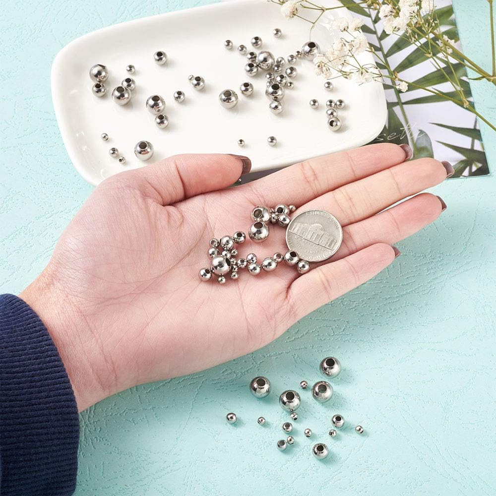 1000pcs 304 Stainless Steel Round Beads Metal Smooth Rondelle Loose Spacer Ball Beads 3mm 4mm 5mm 6mm 8mm for DIY Jewelry Crafts Making Hole:1-3mm
