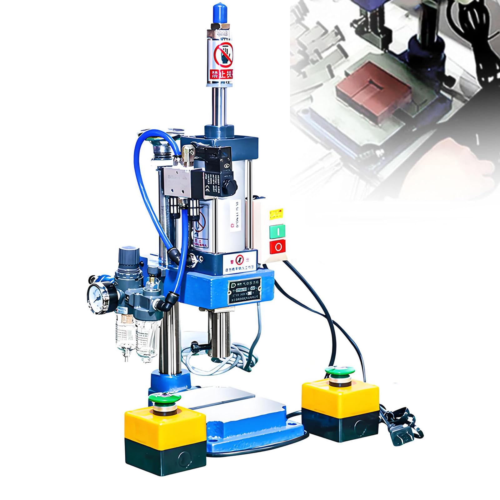 Jozyjul Doublebutton Pneumatic Punch Press Machine With Display Controller, 0.4-0.7 Mpa Pressure, Adjustable Cylinder Stroke Pneumatic Press Cylinder Stroke Pneumatic Press -200Kg