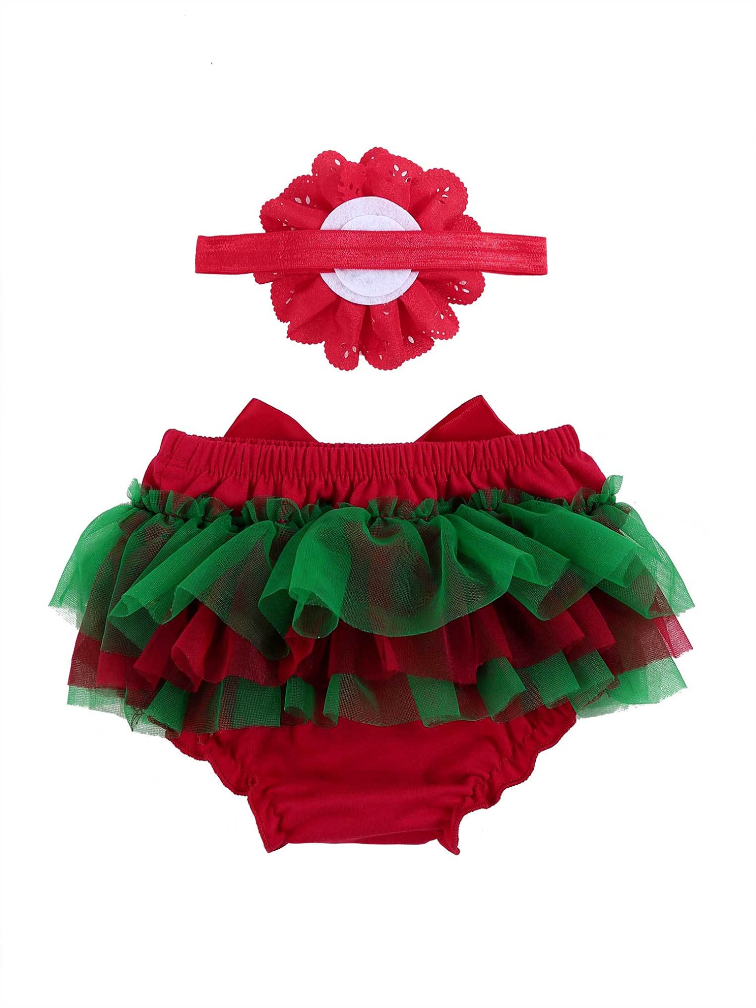 Kaerm Baby Girls Ruffle Tutu Bloomers Newborn Bowknot Tulle Diaper Cover Briefs Shorts Red&Green 0-3 Months