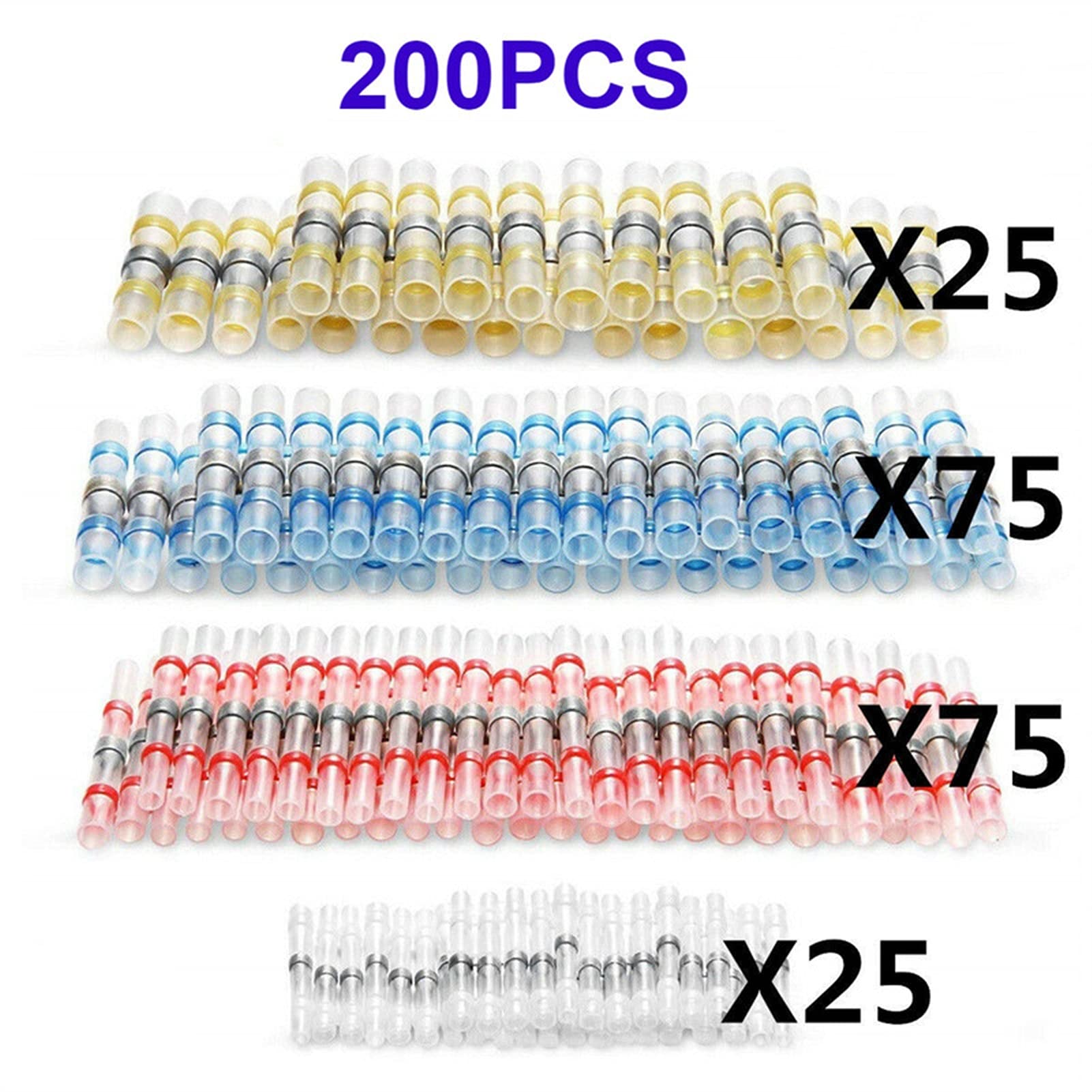 Terminale del filo 200pcs Impermeabile Guarnizione per saldatura Manicotti termoretraibili Terminali a catena elettrica Terminali a base di protezione dei connettori di giunzione Assortimento .Isolame