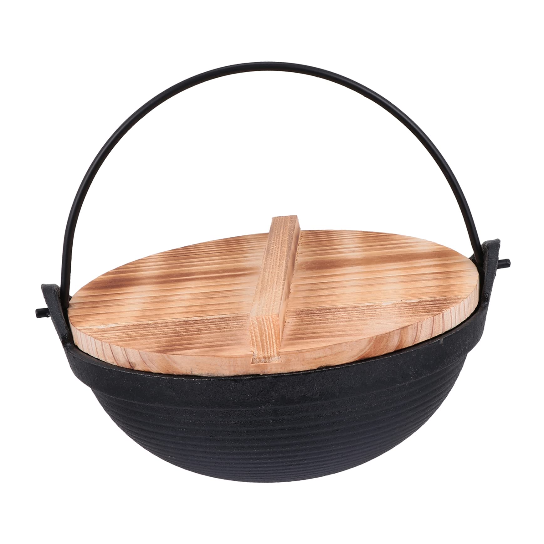 SHOWERORO Camping Hiking Cookware Japanese Style Hanging Pot with Lid Non-stick Cast Iron Hot Pot for Outdoor Cooking Picnics and Family Gatherings