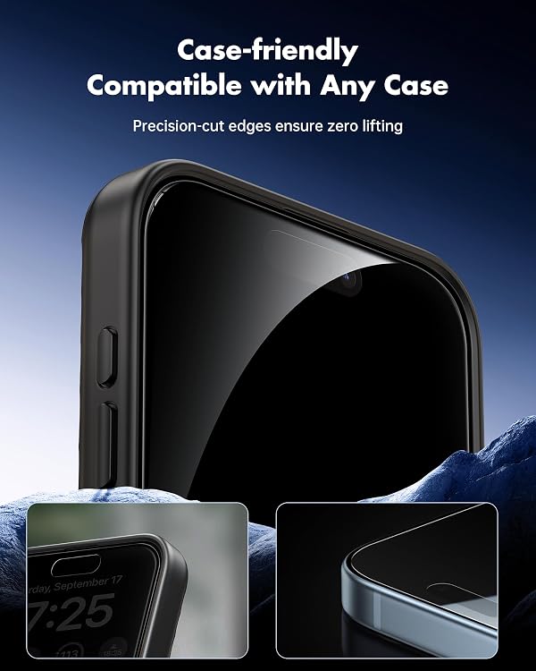 UNBREAKcable Privacy Screen Protector for iPhone 15, Anti-Spy Shatterproof Tempered Glass [True 28°Anti Spy] [9H Hardness] [Easy Installation Frame] Black Protector for iPhone 6.1" - 2 Pack by UNBREAKcable - Used condition - Image 7