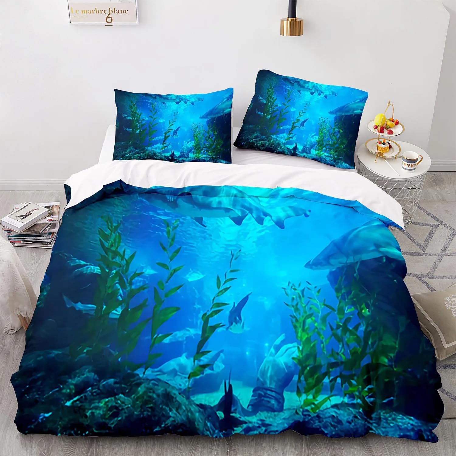 QBIDCSX Bedding Sets Single Underwater Bedding Sets Single Koala Duvet Cover 200x200cm with Zipper Closure, Hypoallergenic Quilt Cover with 2 Pillowcase for Boys Kids Girls