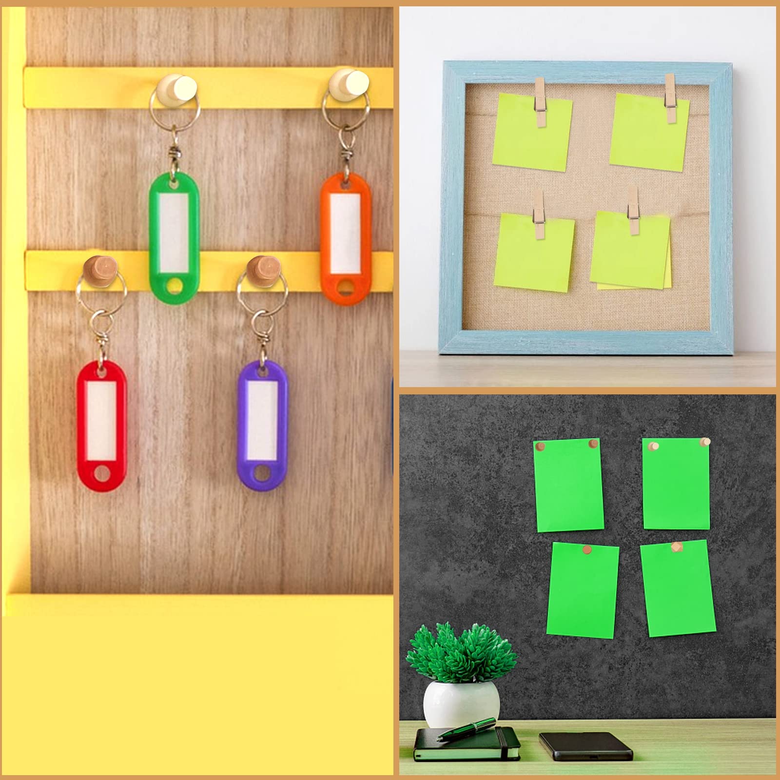 Houten pin-naalden, 200 stuks, punaises, houten kop, prikbordnaalden met opbergdoos, clip, punaises voor prikbord, kurkplaat, kantoor, school, thuis