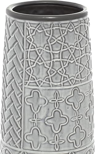 Miniatura 2 de Deco 79 Ceramic Decorative Vase Slim Engraved Patterned Centerpiece Vase, Flower Vase for Home Decoration 7" x 7" x 22", Gray