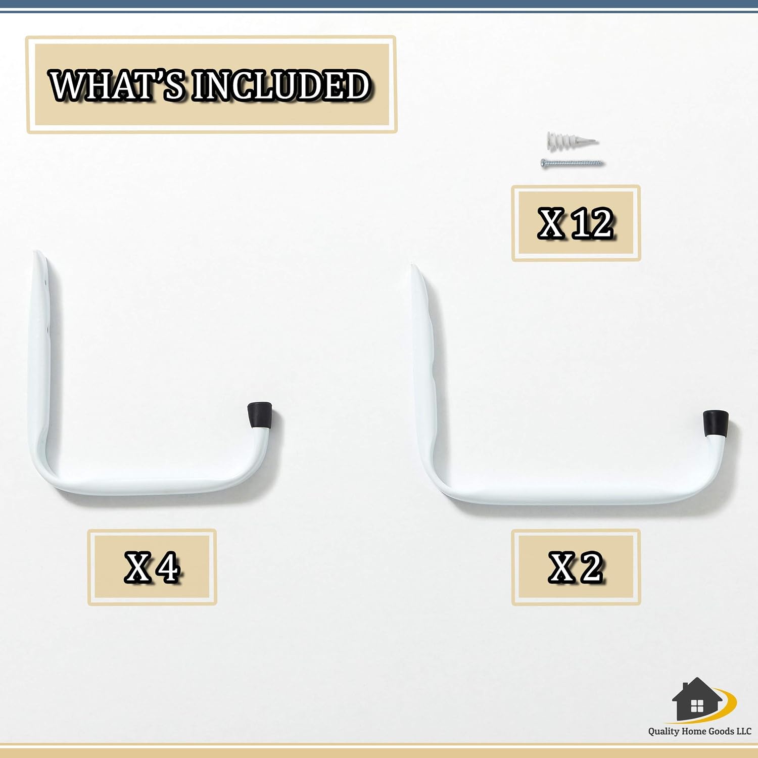 Wall Utility Garage Storage Hook – 6 Pack Metal Steel White Large Heavy Duty Mount Hanger Two Sizes with Mounting Screw Hardware Kit for Hanging Bike, Ladder, Tools, and Hose for Organization