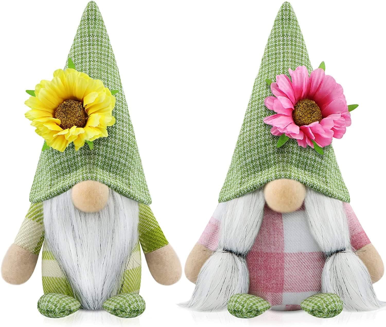 Set of 2 Spring Gonk Decorations Summer Easter Flowers Gnomes Handmade Elf Dwarf Figurines for Home Kitchen Farmhouse Holiday Festival Party Scandinavian Tomte