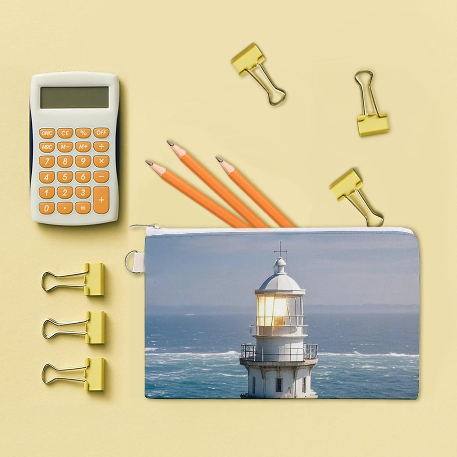 Lighthouse Sandbeach Coin Purse Coin Pouch with Zipper for Men Women Portable Change Wallet Canvas Coin Bag