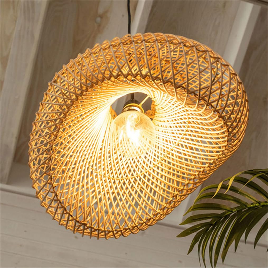 Geometryczny żyrandol z bambusa i rattanu 50 cm (19,7 cala), styl vintage, ręcznie robiony, w stylu japońskim, do jadalni, wyspy kuchennej, salonu lub sypialni (1 światło).