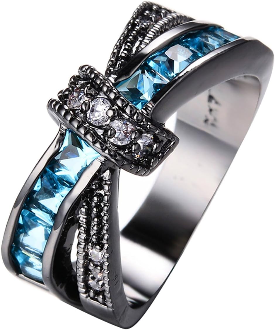 LUXXY Jewelry Light Blue Cross Fashion Black Gold Filled Vintage Rings For Women