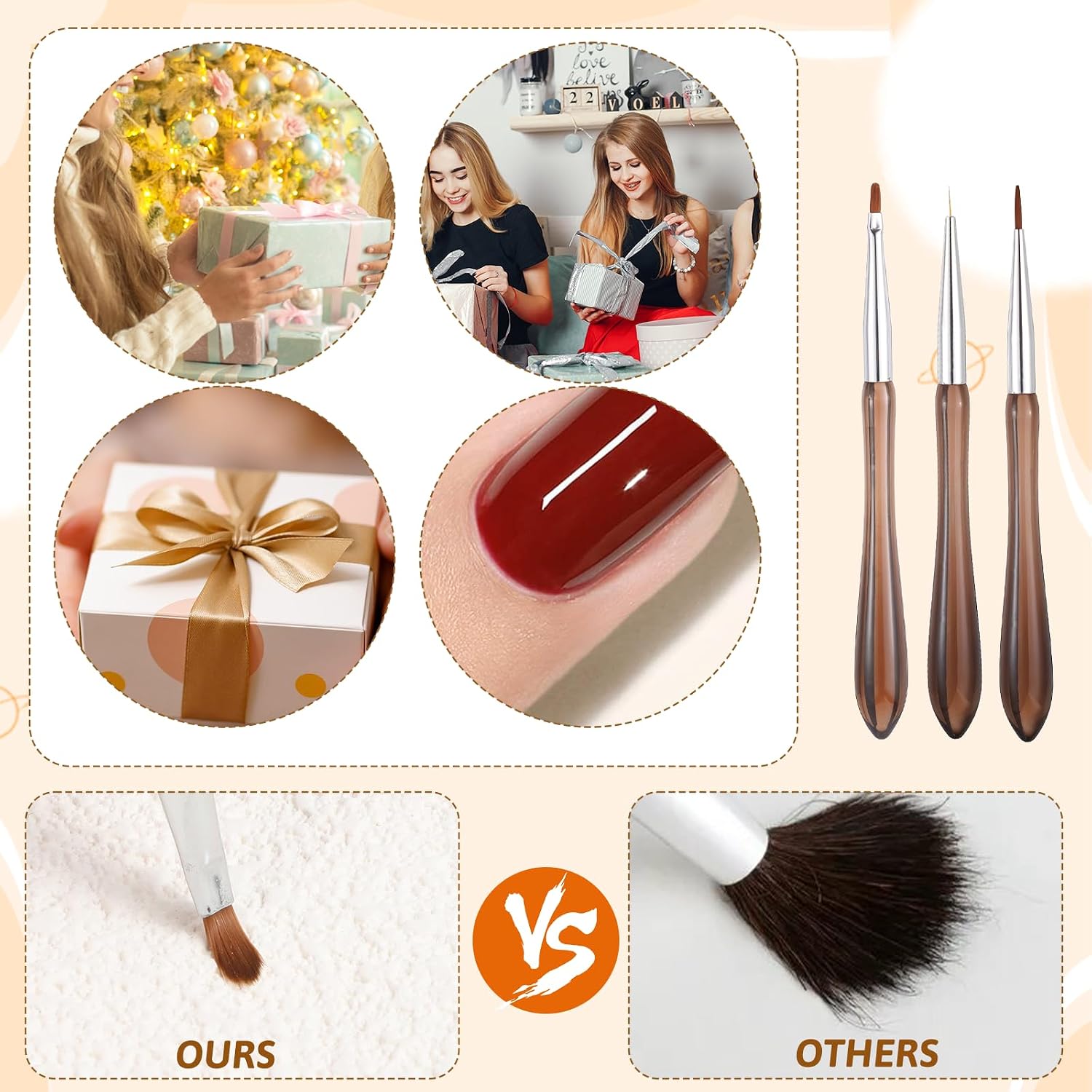 COMNICO 2PCS Nail Art Brushes, Flowers Drawing Pen Versatile Nail Drawing Pen NailTools Dual End NailPen Brush Acrylic Round Flat Painting for Petals Leaves and Intricate Art Designs