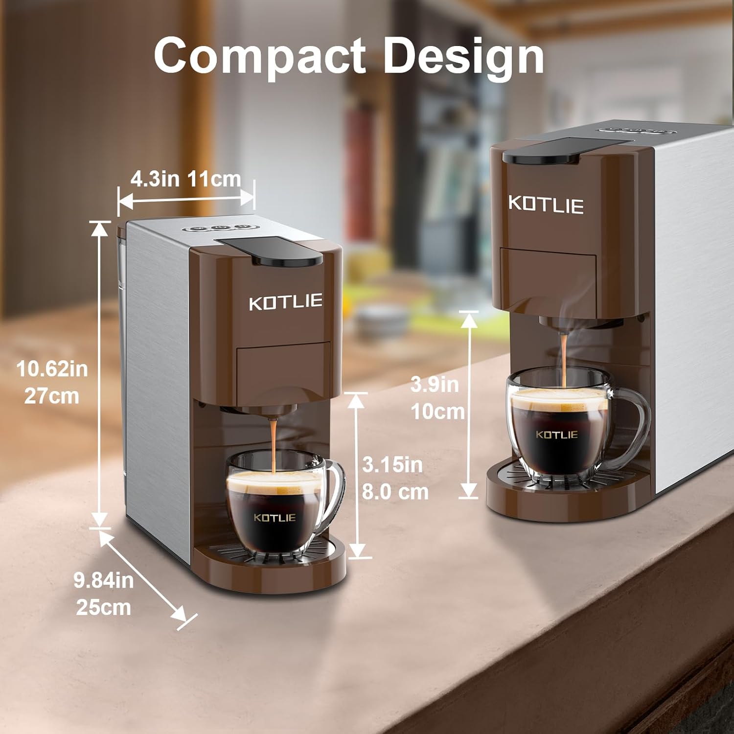 KOTLIE Latest Coffee Maker Single Serve,4 in 1 Espresso Machine for K-Cup/Nespresso Original/Ground/ESE Capsule Pod Maker,3 Pods,2 Bowl,2oz to 10oz Cup, 28oz Water Tank,19 Bar,1450W (513-New-4)