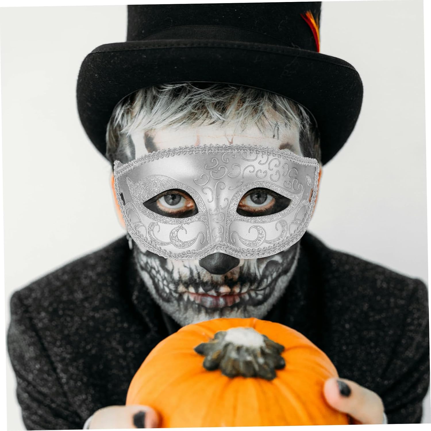 Halloween Season Party Masks, Silver Lace Face Pieces for Women